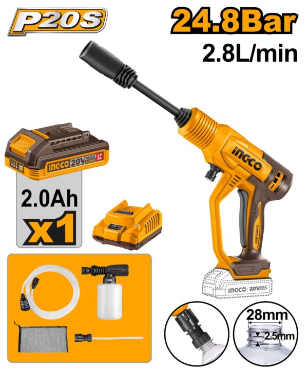 Hidrolavadora inalámbrica 20v 2.8 lts por minuto con batería y cargador