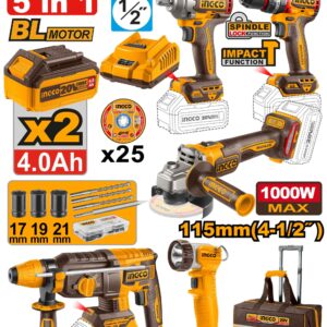 Combo 5 herramientas inalámbricas 20v 2 baterías/cargador/accesorios/maletín Industrial