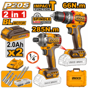 Combo taladro 1/2" y llave impacto 285Nm con 2 baterias y cargador