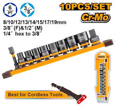 Juego 08 dados impacto magneticos 3/8" 2 adaptadores 1/2" y 1/4"