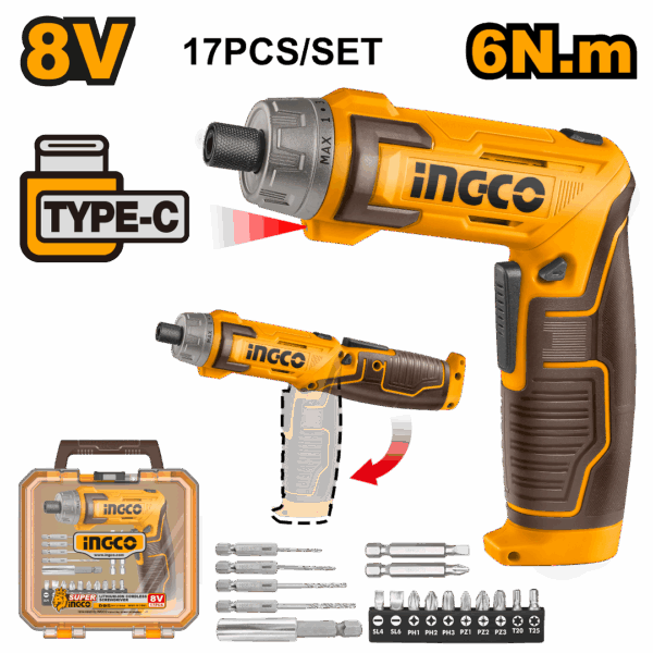 Atornillador inalambrico 8v con 17 accesorios recargable USB C